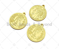 18k Gold Embossed Coin Charms, Medallion Charms Pendant, Round Necklace Charms, 29x25mm, Sku#Y376