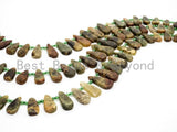 Natural Green Garnet beads, 18-32mm, Long Teardrop Green Brown Gemstone Beads, 15.5inch strand, SKU#U143