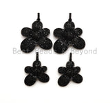 Black CZ Pave On Black Micro Pave Flower Charm Beads, Cubic Zirconia Paved Flower Charm,28x29/36x37mm, sku#F542