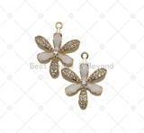 CZ Micro Pave and White Enamel Flower Shape Pendant,18K Gold Filled Flower Charm, Necklace Bracelet Charm Pendant, Sku#LX06