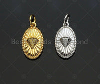 CZ Micro Pave Embossed Diamond On Oval Shape Pendant, Gold/Silver Charm Pendant, Necklace Bracelet Charm Pendant, 9x15mm,Sku#F1229