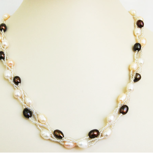 Triple Line woven Freshwater pearl necklace, sku#PBW3