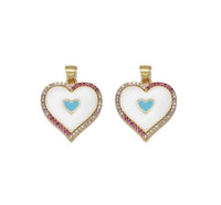 Gold Colorful CZ Enamel Blue Heart Charm, Sku#LK719