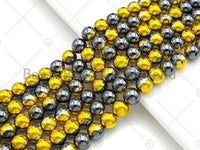 NEW!!! Half Gold Plated Natural Hematite Round Smooth  Beads, 4mm/6mm/8mm Gold Black Hematite Beads,15.5'' Full Strand, Sku#S134