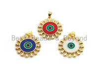 Enamel Colorful Sunflower Evil Eye Round Pendant,CZ Micro Pave Oil Drop pendant,Enamel pendant,Enamel Jewelry,26x27mm,sku#F974