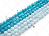 Natrual Apatite/Pale Blue Jade, 6mm/8mm/10mm Round Smooth Jade, Dyed Jade, 15.5'' Full Strand, Sku#U1001