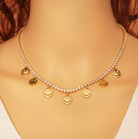 Smiley Face Tennis Chain Necklace, Choker Necklace, sku#LD368