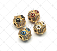 Colorful Enamel Evil Eye On Round Ball Spacer Beads,18K Gold Filled CZ Micro pave Beads, Necklace Bracelet Charm Beads,Sku#LK552