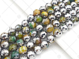 Half Silver Plated Natural Olive Green Agate Beads, 10mm/12mm Round Faceted Olive Agate Beads, 15.5 Full Strand, sku# UA127