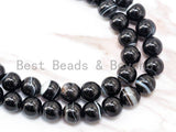 Natural Black white Banded Agate Beads, Round Smooth,SKU#Q6