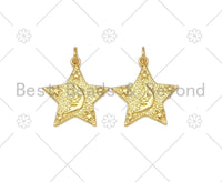 CZ Micro Pave Cresent Moon Star On Five Point Star Shape Pendant,18K Gold Filled Star Charm, Necklace Bracelet Pendant, 25x24mm,Sku#Z1388