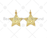 CZ Micro Pave Cresent Moon Star On Five Point Star Shape Pendant,18K Gold Filled Star Charm, Necklace Bracelet Pendant, 25x24mm,Sku#Z1388