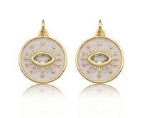 Enamel White Enamel Evil Eye On Round Coin Charm, Sku#Y434