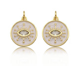 Enamel White Enamel Evil Eye On Round Coin Charm, Sku#Y434