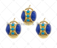 Cobalt Enamel Round Ball Pendant Charm, 3D Ball Turquoise Blue Pendant, Gold Enamel Ball Pendant, Enamel Jewelry Findings,12x13mm,Sku#L454