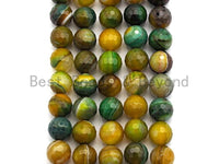 High Quality Faceted Green Yellow Banded Agate beads, 6mm/8mm/10mm/12mm Agate Gemstone beads, Natural Agate Beads, 15.5inch strand, SKU#U455