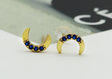 Cobalt CZ Crescent Moon Stud Earrings, Sku#FH197
