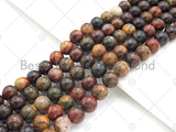 Quality Genuine NEW Red Brown Picasso Jasper Smooth Round Beads, 6mm/8mm/10mm/12mm Picasso Jasper Beads, 15.5'' Full Strand, SKU#U1162