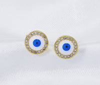 CZ Enamel Round Evil Eye Stud Earrings, Sku#LD273