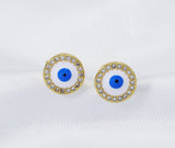 CZ Enamel Round Evil Eye Stud Earrings, Sku#LD273