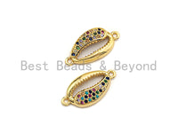 Colorful CZ Micro Pave Cowrie Shape Connector/Link, Cz Pave Bracelet Necklace Connector in Gold Finish,10x20mm,sku#M282