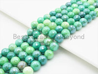 Mystic Silverite Plated Green Opal, High Quality 6mm/8mm/10mm/12mm Faceted Round Green Opal Beads, 15.5inch strand, SKU#U352