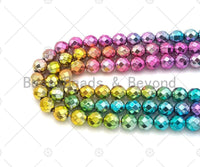 NEW!!! Rainbow Natural Hematite Round Faceted Beads, Gold Green Purple Blue Pink 3mm/4mm/6mm/8mm Hematite, 15.5'' Full Strand, Sku#S137