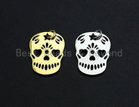 Hollow Out Skull Shape Pendant/Charm, Skull Cubic Zirconia Pendant, Silver/Gold Tone,15x20mm,Sku#Z510