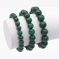 Genuine Malachite Round Smooth Stretchy Bracelet, Sku#EF441