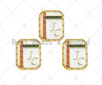 18K Dainty Gold White Enamel JC On Rectangle Pendant, Red Green Cubic Zirconia Gold Enamel Findings, 20x25mm,Sku#L542