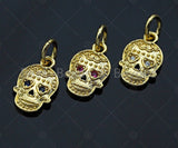 18K Gold Colorful Micro Pave Skull Pendant, Dainty Gold Skul