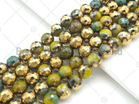 Half Gold Plated Olive Green Agate Beads, 8mm/10mm/12mm Roun