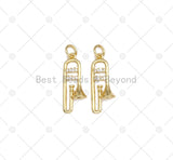 CZ Micro Pave Trumpet Shape Pendant, 18K Gold Filled Musical Instrument Charm, Necklace Bracelet Charm Pendant,9x23mm,Sku#F1441