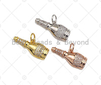 Clear CZ Micro Pave Bottle Shape Pendant/Charm, Bottle Shape Pendant, Silver/Gold/Rose Gold Tone, 8x21mm, Sku#Y263