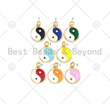 Colorful Enamel Round Yinyang Shape Pendant, 18K CZ Religious Charm, Necklace Bracelet Charm Pendant,13x15mm,Sku#Z1403