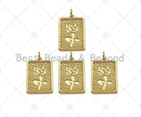 Gold Filled Rose Flower On Rectangle Shape Pendant, 18K Gold Filled Medallion Charm, Necklace Bracelet Charm Pendant,15x22mm,Sku#F1398