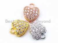 1PC/2PCS Clear CZ Micro Pave 10mm Heart Charm, CZ Pave Charm in Gold/Rose Gold/Silver Finish, sku#B23