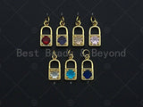 18k Shiny Gold Colorful Gem Pave PadLock Pendant, Gold Red Green Blue Pink Purple Lock Pave Pendant, 7x16mm, Sku#LK26