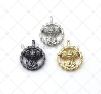 CZ Micro Pave Skull With Round Ring Shape Pendant, 18K Gold Filled Skull Charm, Necklace Bracelet Charm Pendant,Sku#Y555