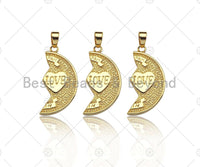 Love Heart On Cresent Moon Shape Pendant,18K Gold Charm, Necklace Bracelet Charm Pendant,16x30mm,Sku#FH164