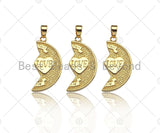 Love Heart On Cresent Moon Shape Pendant,18K Gold Charm, Necklace Bracelet Charm Pendant,16x30mm,Sku#FH164