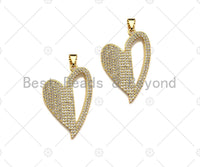 CZ Micro Pave Unbalanced Heart Charm/Pendant, half Heart Shape Charm, Heart Pave Pendant, Gold plated charm, 22x32mm, Sku#LK125