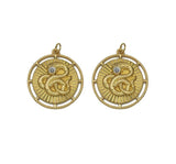 Gold CZ Embossed Snake On Round Charm, Sku#Y719