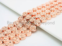 Natural Druzy Style Rose Gold Copper Color Hematite beads,Round Flat Coin Gemstone Beads,8mm/10mm/12mm, 15.5inch full strand,SKU#S98