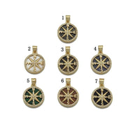 Gold CZ North Star Compass On Round Coin Gemstone Charm, Sku#LX121