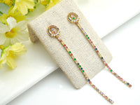 Gold Clear Silver Rainbow Long Strip Dangle Earrings, J223