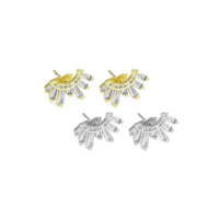 Gold Baguette CZ Half Circle Radial Stud Earrings, Sku#LX424