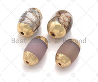 Large Focal Natural Tibetan Agate Barrel Shape Spacer Beads, Gold Wrap Finish, Oval/BarrelTibetan Agate Beads, sku#U965