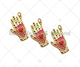 Red Enamel Heart On Pink Enamel Hand Shape Pendant, 18K Gold Enamel Pendant,Enamel Jewelry,14x24mm,Sku#Z1320