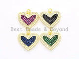 CZ Micro Pave Heart Pendant/Charm, Cubic Zirconia Blue Fuchsia Black Green Heart Pave Pendant,18x21mm, sku#F560